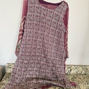 Embroidered Mauve Long Sleeve Tunic Dress